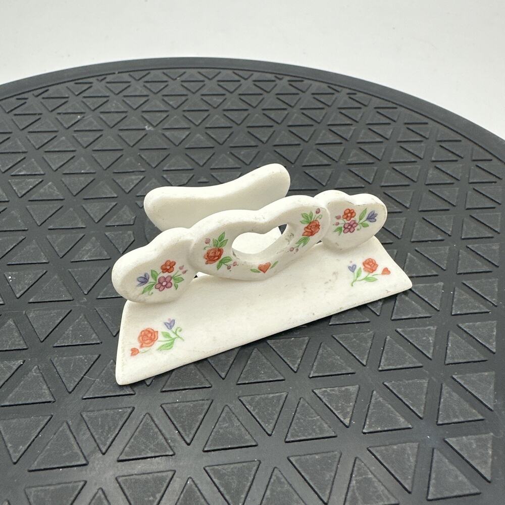 Cute Vintage Kitschy Porcelain Business Card Holder Floral Pink